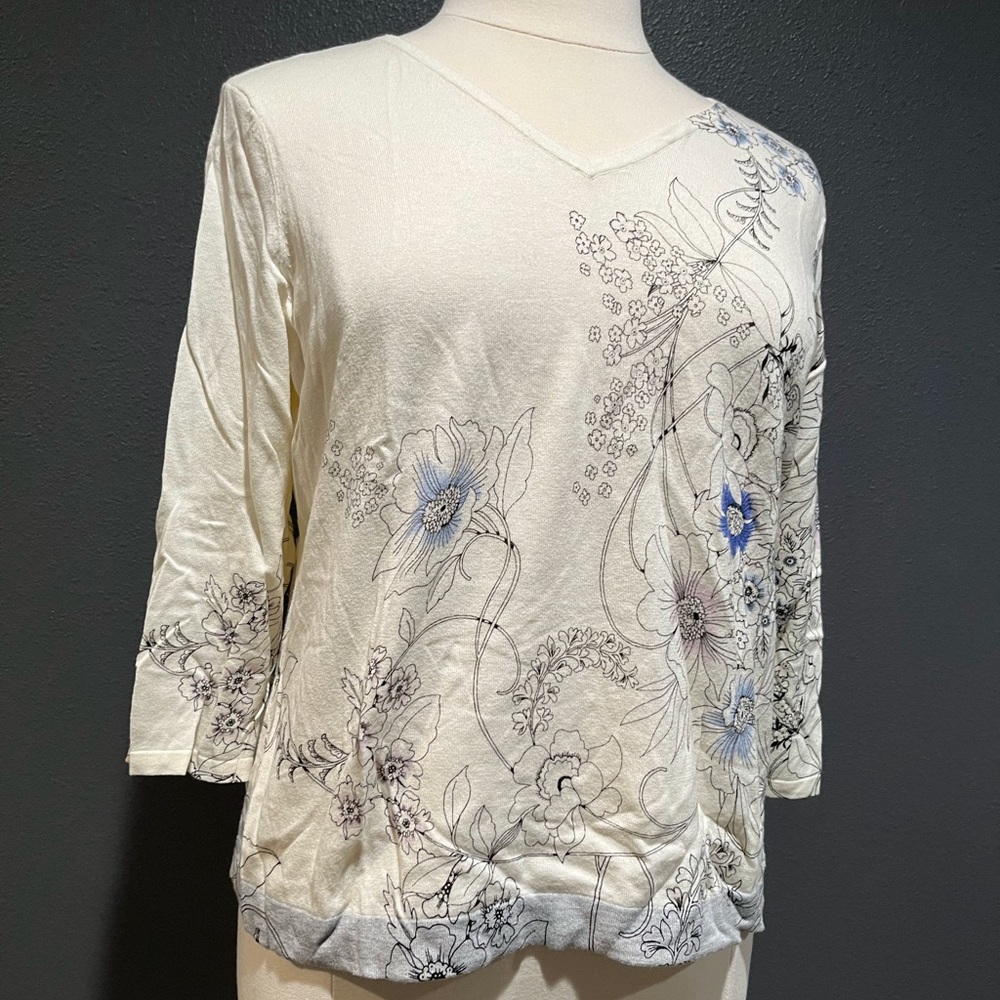 Talbots 1X petite, floral double V-neck sweater